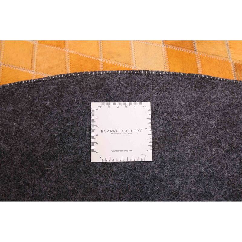 ECARPETGALLERY Handmade Cowhide Patchwork Orange Leather Rug - 5'1 x 5'1