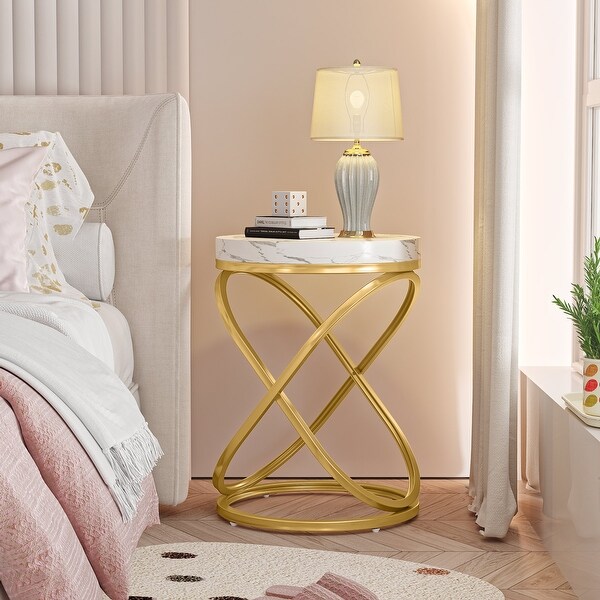 19-Inch Modern Round End Side Table with Metal Farme for Sofa Side