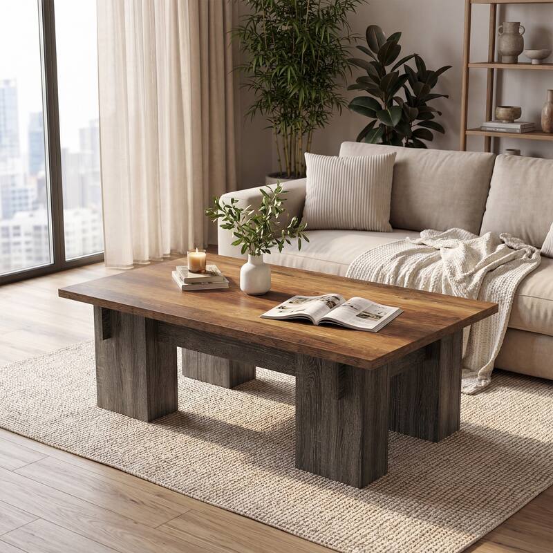 55-Inch Farmhouse Rectangle Coffee Table for Living Room