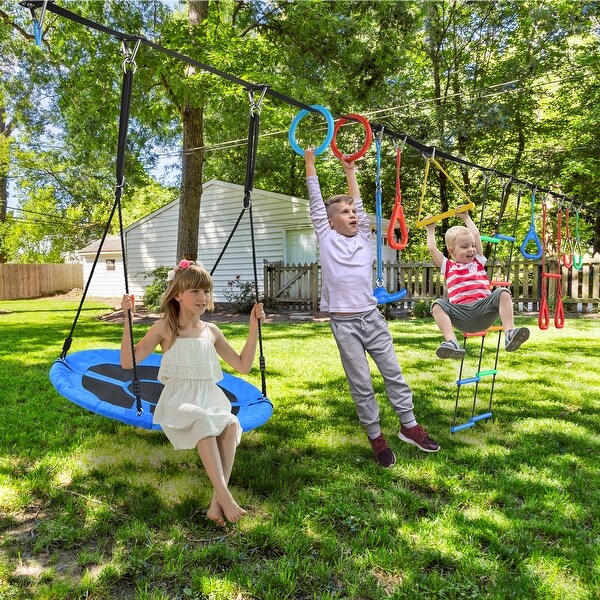 Hapfan 65ft Ninja Warrior Obstacle Course for Kids with Swing with