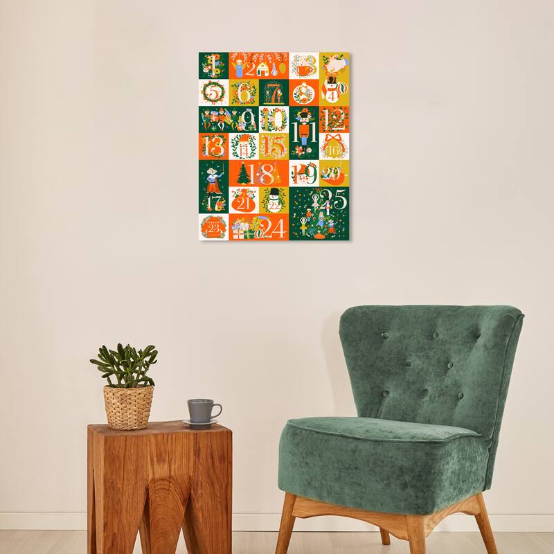Wynwood Studio Canvas Holiday and Seasonal Christmas Calendar Red Modern & Contemporary Wall Art Canvas Print - 16 x 20