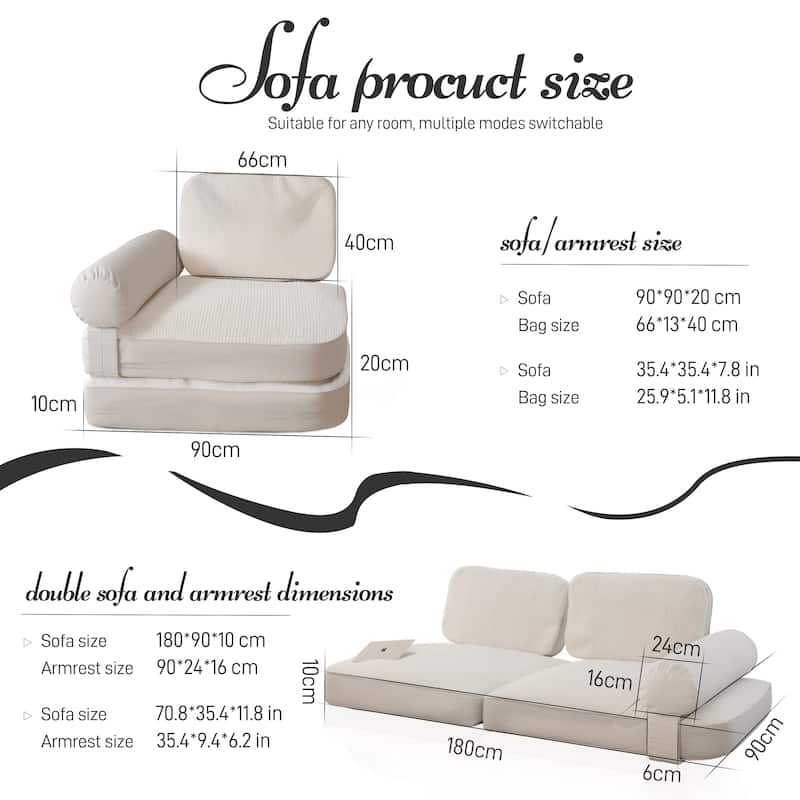 WOWMAX Convertible Love Seat Sofa Floor Bed Chair
