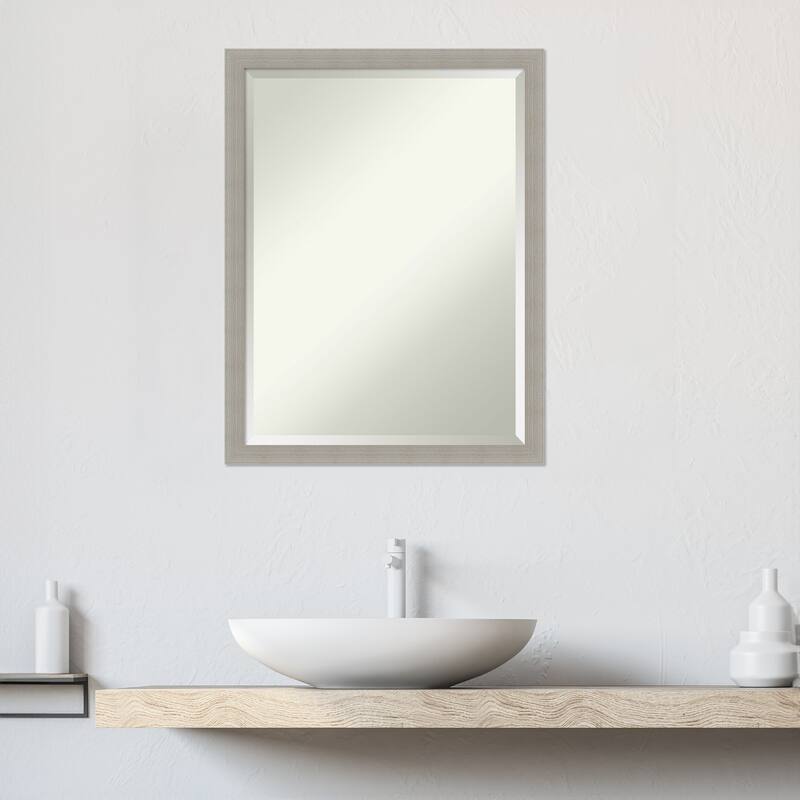 Woodgrain Stripe Beveled Wood Framed Bathroom Vanity Wall Mirror