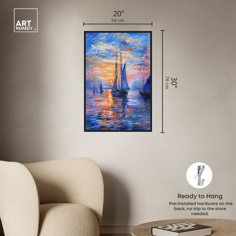 Art Remedy Night Sea Breeze Framed Sailing 1 Piece Canvas Wall Art