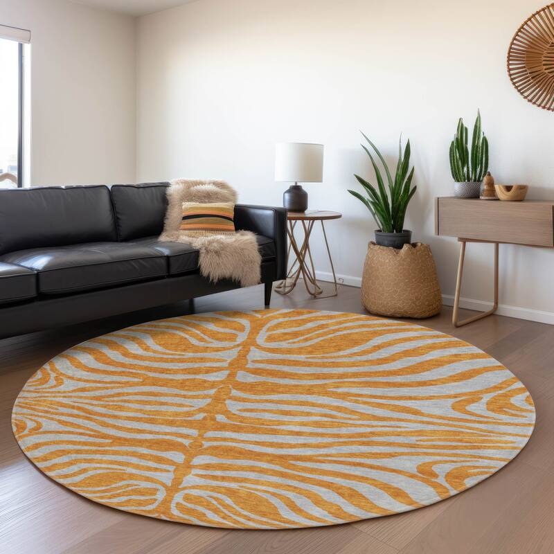 Premium Washable Super Soft Modern Zebra Print Mayfield Rug - Orange - 8' x 8'