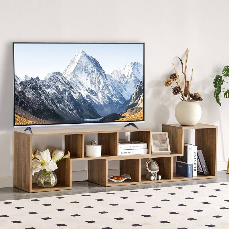Modular 2-Piece L-Shaped TV Stand With Open Shelving, Customizable Media Console & Bookcase For Living Room ,