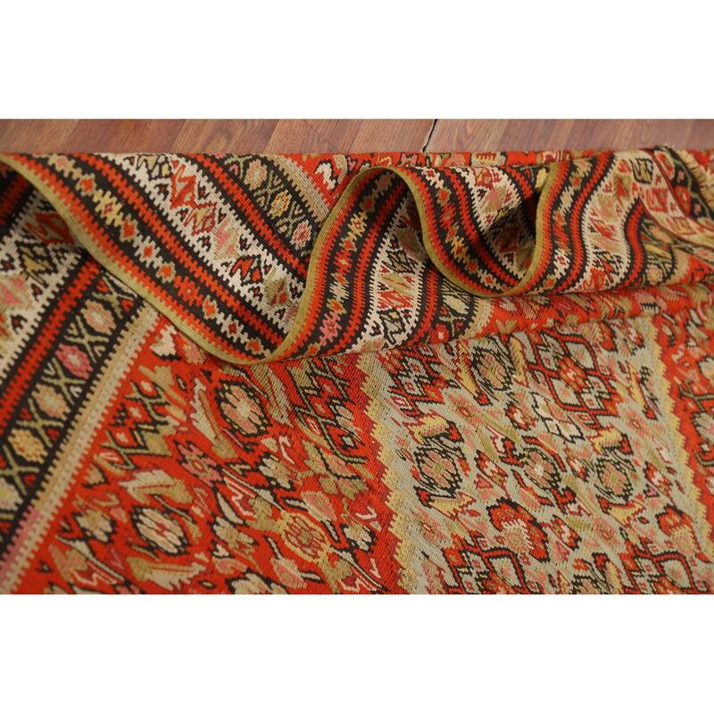 Vegetable Dye Kilim Senneh Antique Persian Rug Hand-Woven Wool Carpet - 4'2" x 6'10"
