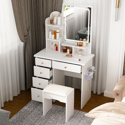 Stylish Vanity Set for Beauty Enthusiasts with Cushioned Stool