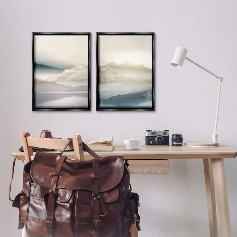 Stupell Mountain Peaks & Neutral Lake Framed Floater Canvas Wall Art Design By Gemma Bardot (Set of 2)