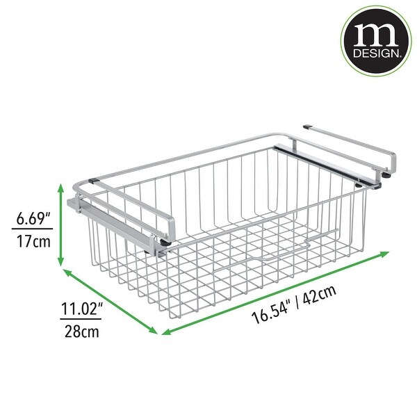 mDesign Under Shelf Hanging Wire Storage Basket for Kitchen Pantry Pack of 2 Silver 