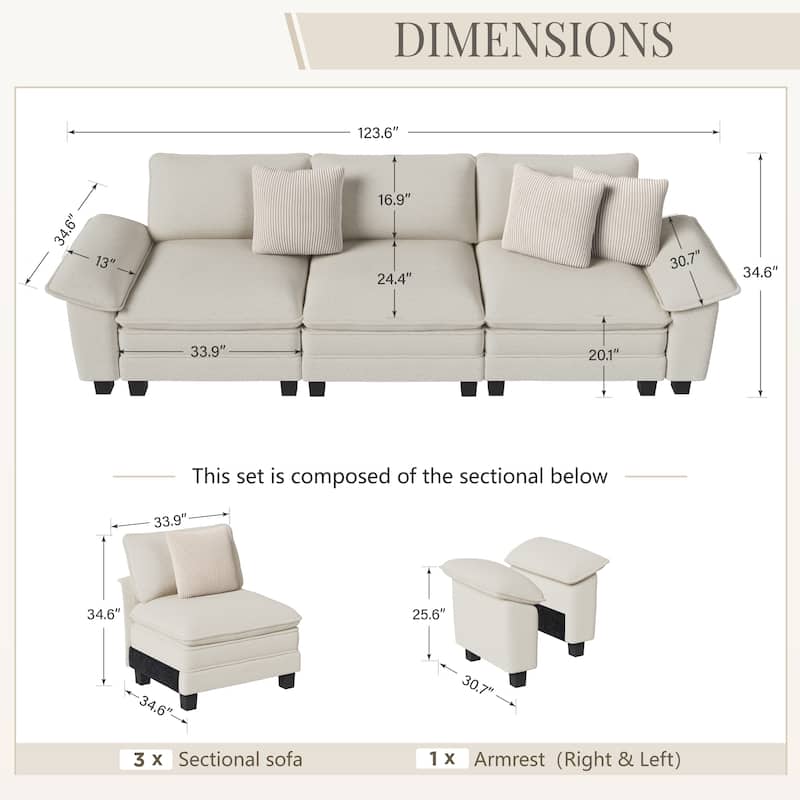MAISON ARTS Cloud Modular Deep Seat Sofa, Chenille or Corduroy Sectional Couch with Removable Arms, 1–4 Seater
