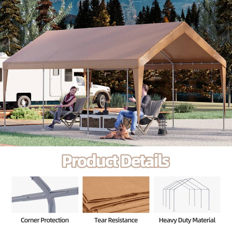 Heavy Duty Carport, All-Weather Waterproof Shelter with Steel Frame for Cars, Boats & Equipment