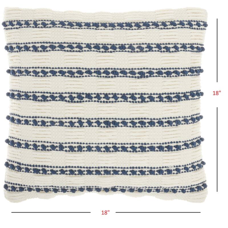 Navy Blue and Ivory Textured Stripes Throw Pillow