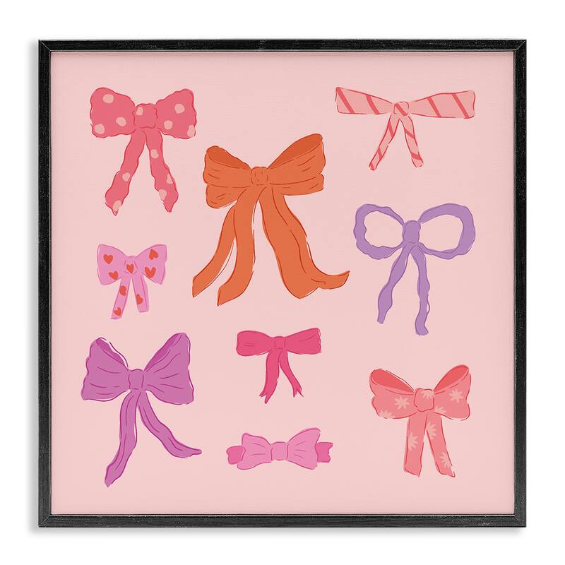 Stupell Stylish Fashion Bows on Pink Framed Giclee Art Design By Sazerelli Designs - 24 x 24 - Black