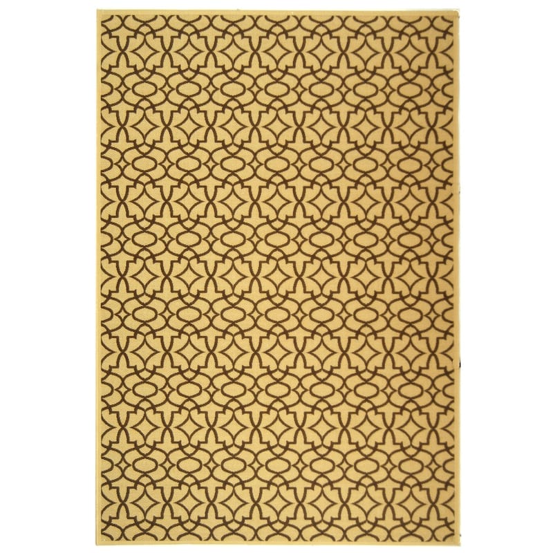 SAFAVIEH Courtyard Penny Indoor/ Outdoor Waterproof Patio Backyard Rug - 5'3" x 7'7" - Natural/Chocolate