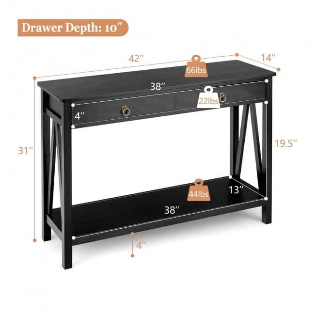 Console Table with 2 Drawer Storage Shelf for Entryway Hallway - 42" x 14" x 31" (L x W x H)