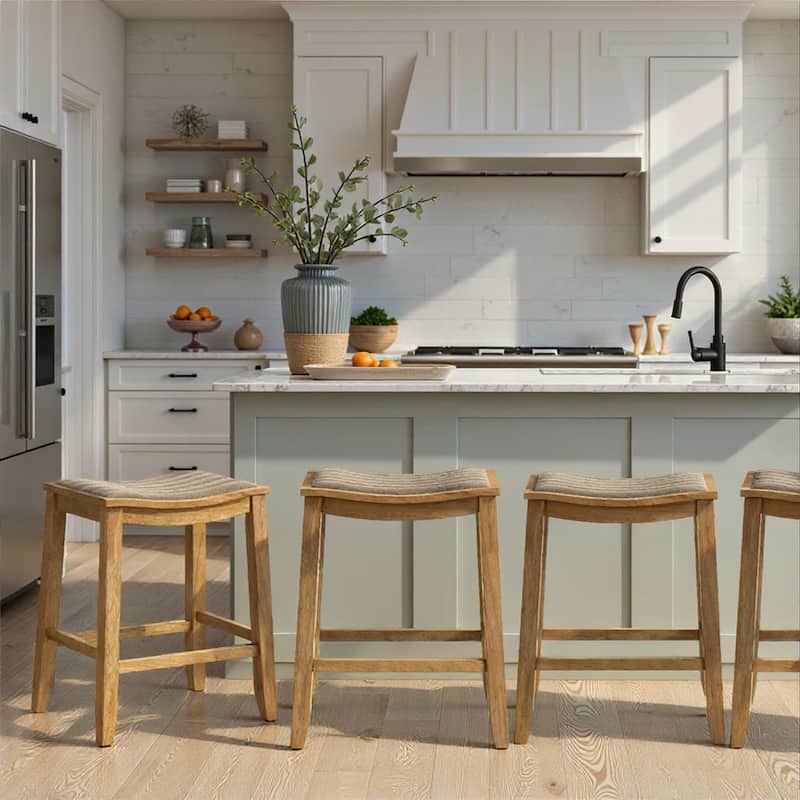 Iyani Backless Bar Stool, Counter Height Kitchen Stool with Wood Legs - Set of 4 - Amber Glow - Counter Height