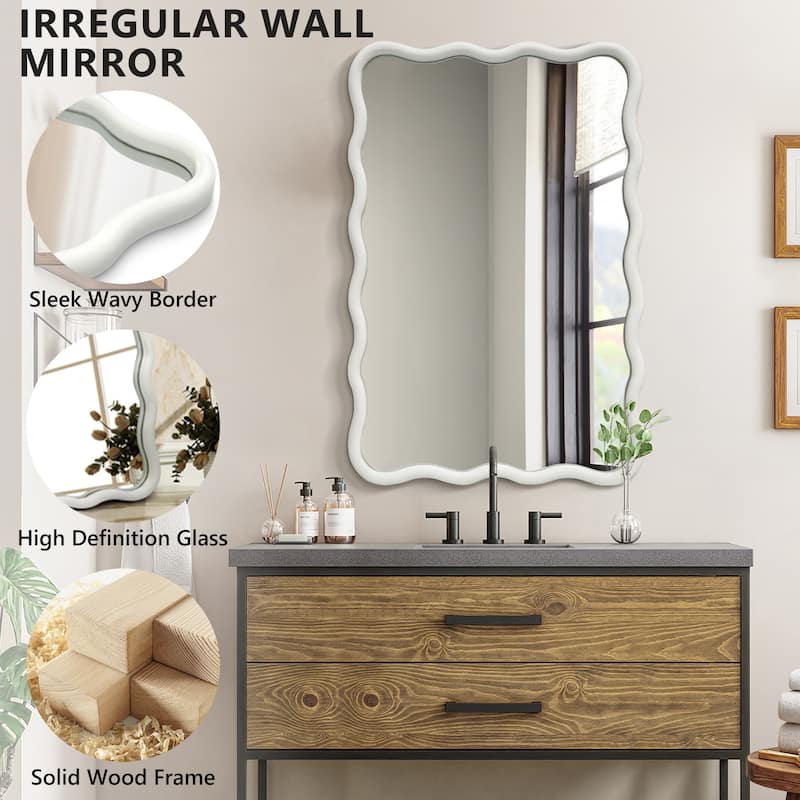 Scalloped Wood Frame Rectangle Wavy Wall Mirror