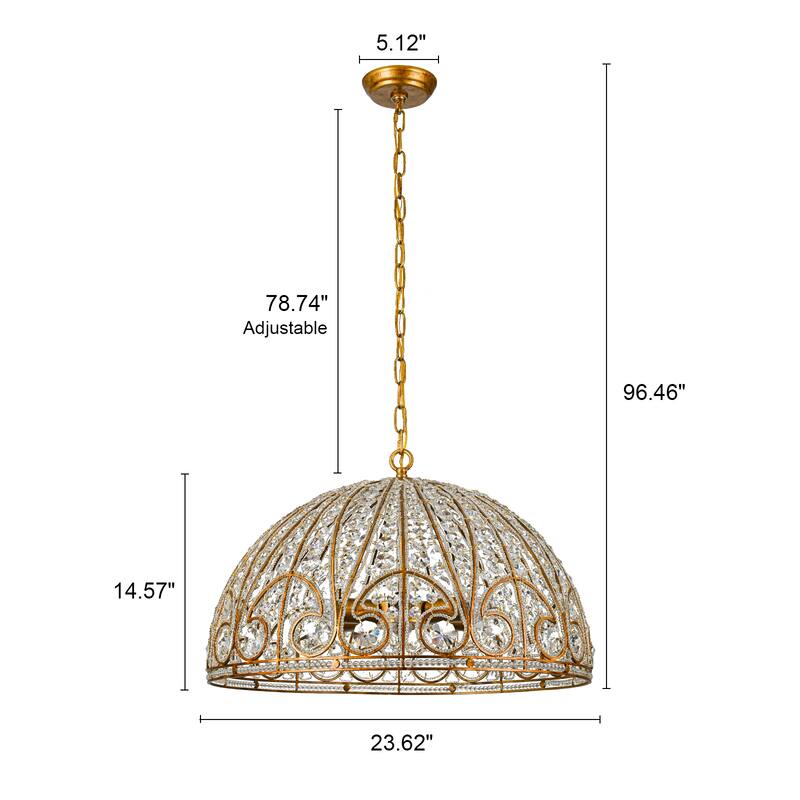 Ennu Retro Antique Sphere Crystal Chandelier Adjustable Dining Room Chandelier - Brass