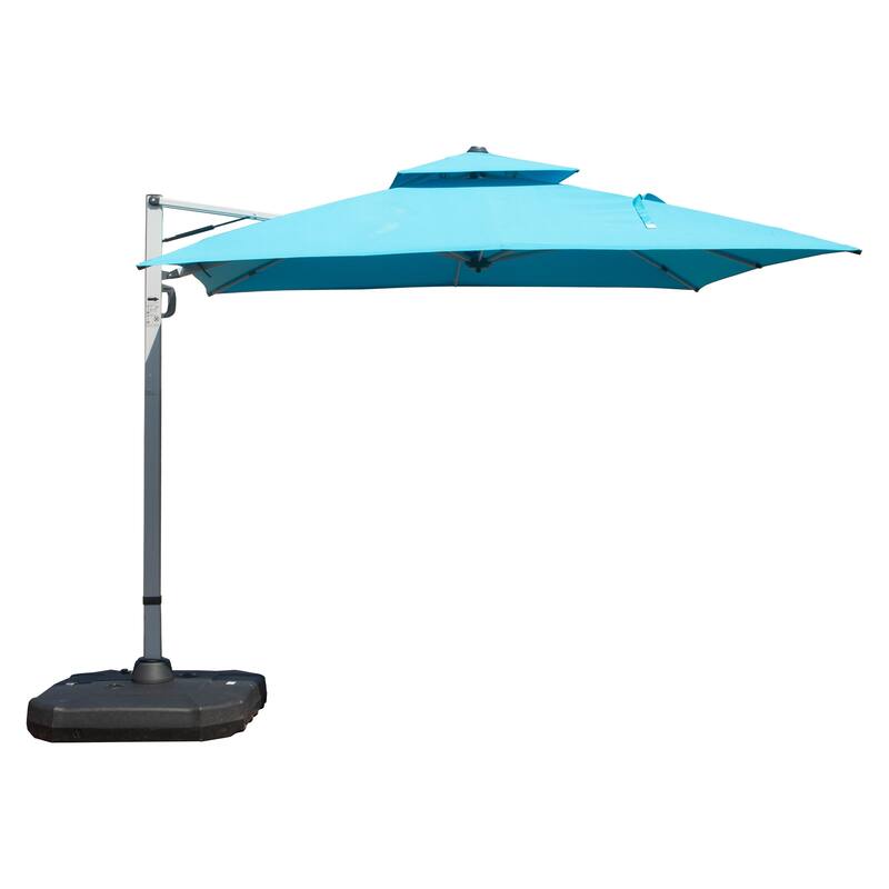 10x10 Square Cantilever Umbrella with Center Pole, Lake Blue, 360° Rotation, 5-Position Tilt, Hydraulic Opening, UPF 50+