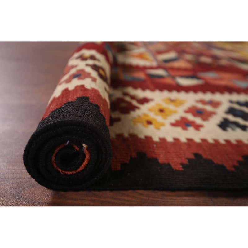 Vegetable Dye Red Kilim Qashqai Persian Vintage Hand-Woven Wool Carpet - 5'0"x 8'1"
