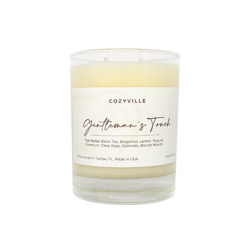Cozyville Fragrances All Natural Soy Candles in Silver Tin/ Glass Jar - Gentleman's-Touch-11oz