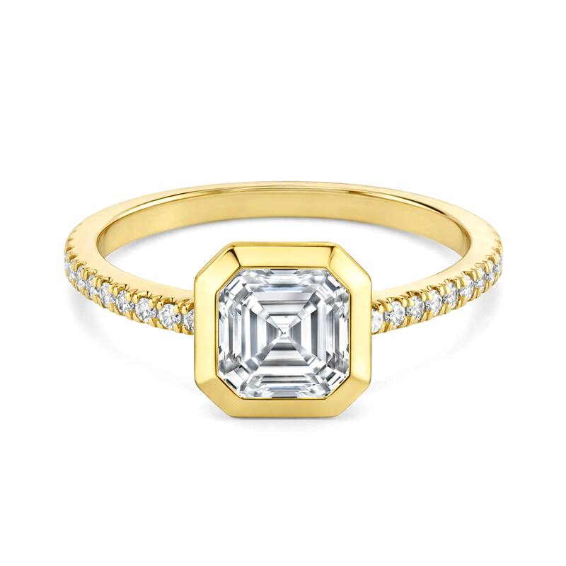 Auriya 14K Gold Bezel Asscher Diamond Engagement Ring 1.00 - 5.00ct. tw. (F-G, VS) - 3.00 carats - 7 - Yellow