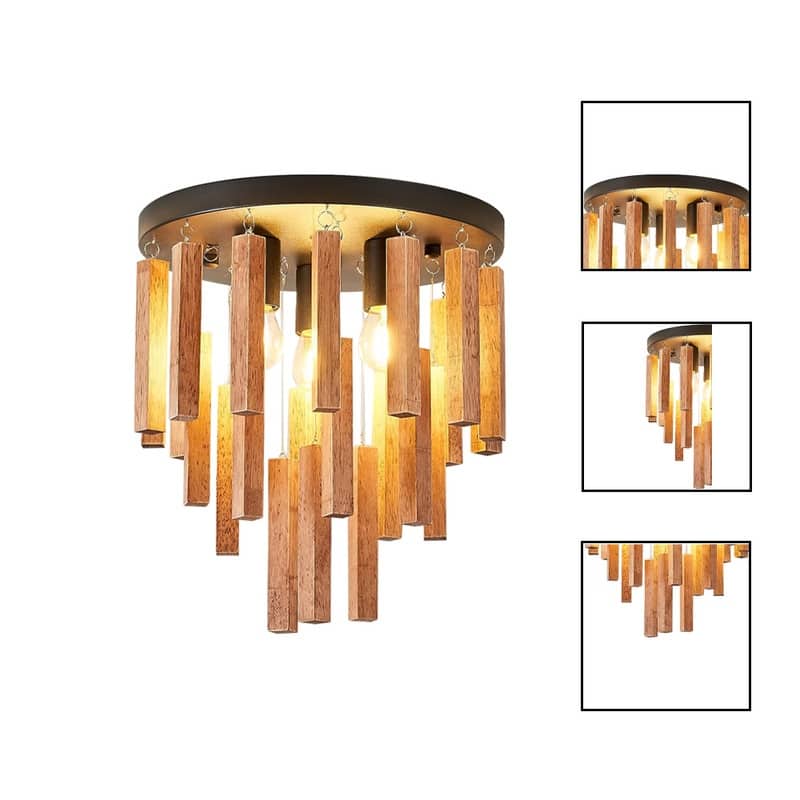 3 Light semi light wood bedroom light wood ceiling lighting