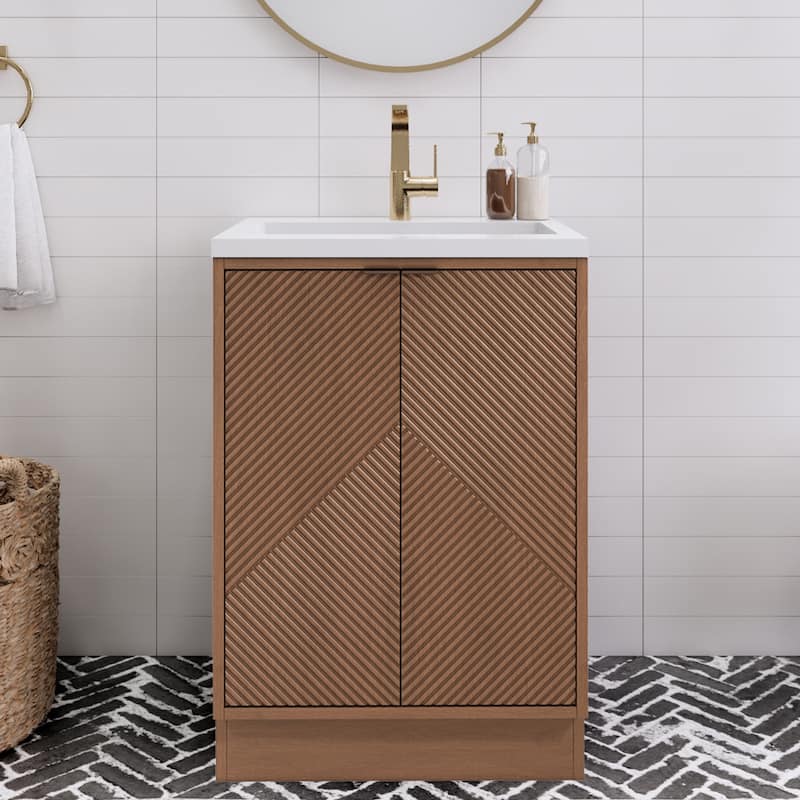 Milano 24" Freestanding Bathroom Vanity with White Acrylic Sink - 23.62" x 19.49" x 35.46'' - Brown