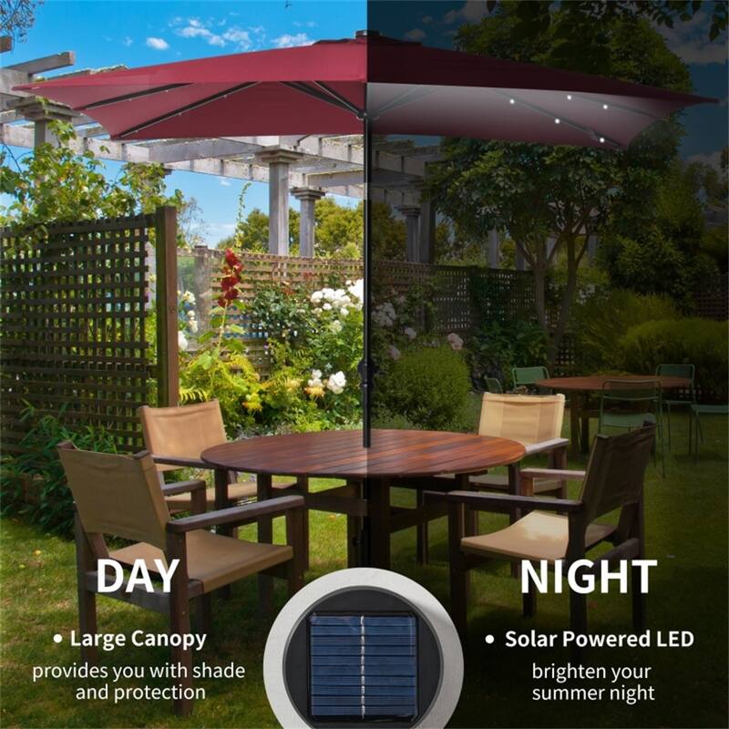 8.8ft Solar LED Patio Umbrella with Tilt and Crank System for Garden Deck Balcony or Backyard - 8.8' L x 6.7' W x 8.1' H