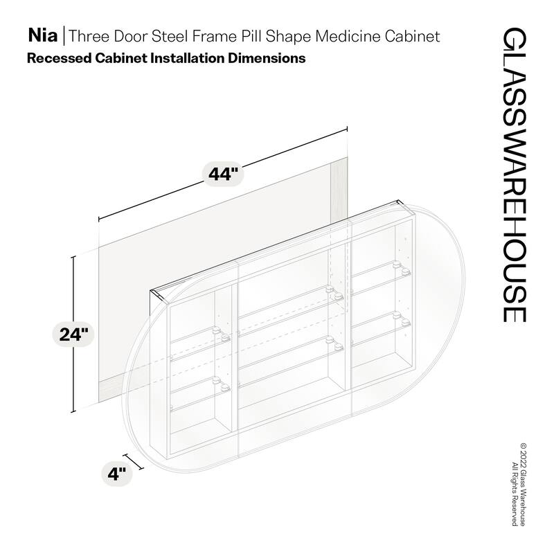 Glass Warehouse SC3-PL-60X30 Nia 60" x 30" Framed Triple Door Medicine