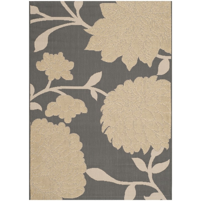 SAFAVIEH Courtyard Alison Floral Indoor/ Outdoor Patio Backyard Rug - 2' x 3'7" - Anthracite/Beige