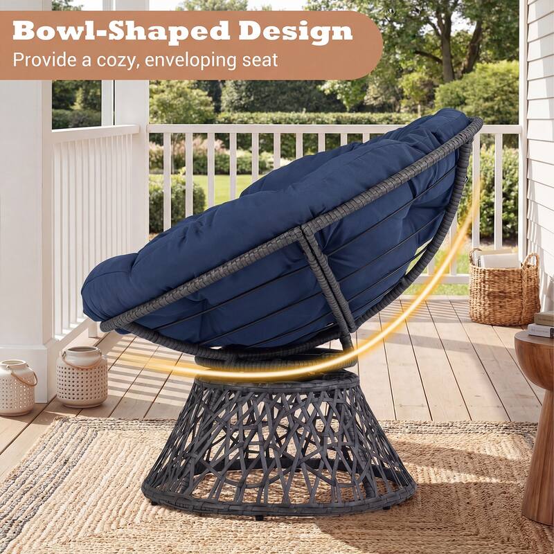 Gymax 360-DegreeSwivel Papasan Chair Round Wicker Lounge Chair w/Thick