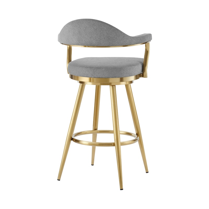 HomeRoots 26" Gray and Gold Fabric and Stainless Steel Counter Height Swivel Bar Chair