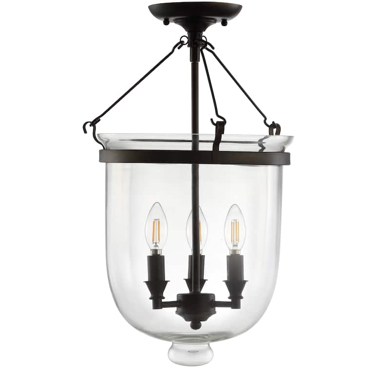JONATHAN Y Sylvain 14.5" Metal/Glass LED Semi-Flush Mount, Oil Rubbed Bronze