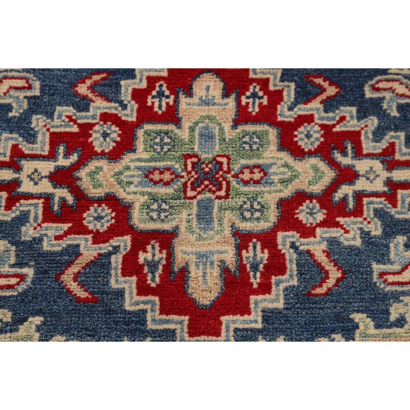 Blue Kazak Accent Rug Handmade Traditional Wool Carpet - 3'3" x 4'9"