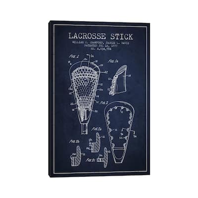iCanvas "Lacrosse Stick Navy Blue Patent Blueprint" by Aged Pixel Canvas Print