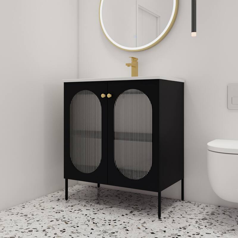 Malwee 30" FreeStanding Bathroom Vanity, Floor Stand Bathroom Vanity with Ceramic Sink,Soft Close Door and Adjustable Shelf - Black