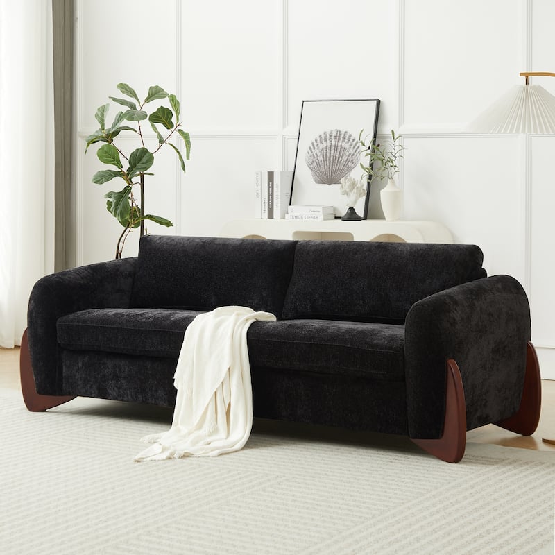 Christopher Knight Home - Hartly Modern Chenille Upholstered 3-Seater Sofa with Wood Legs - Black