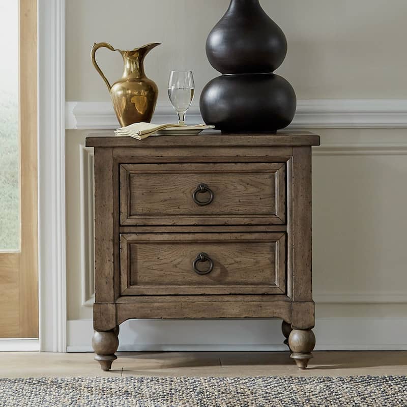Americana Farmhouse Dusty Taupe 2 Drawer Nightstand with Charging Station - 2-drawer