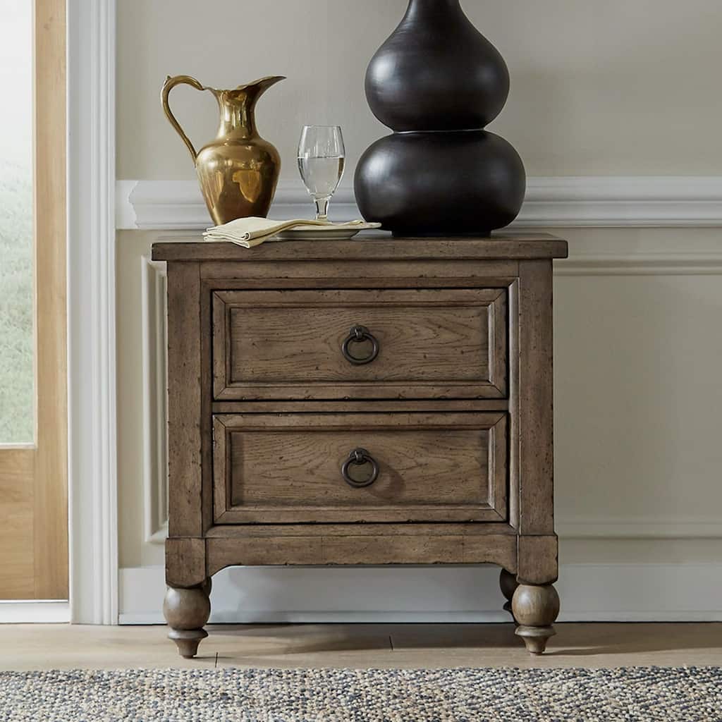 Americana Farmhouse Dusty Taupe 2 Drawer Nightstand with Charging Station