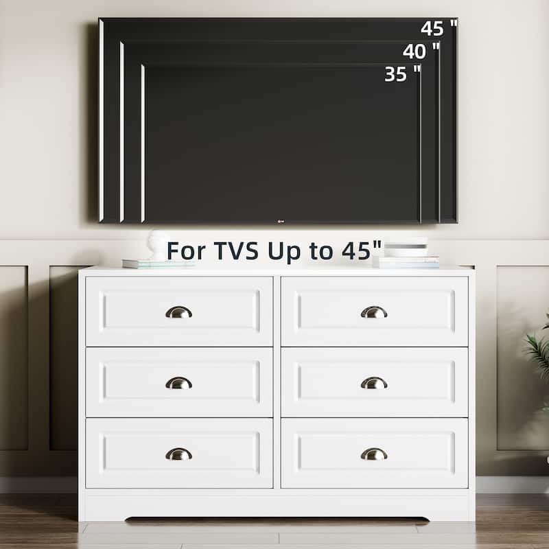 6-Drawer Storage Dresser – Versatile Media Console & Entryway Organizer, Holds TVs Up to 45"