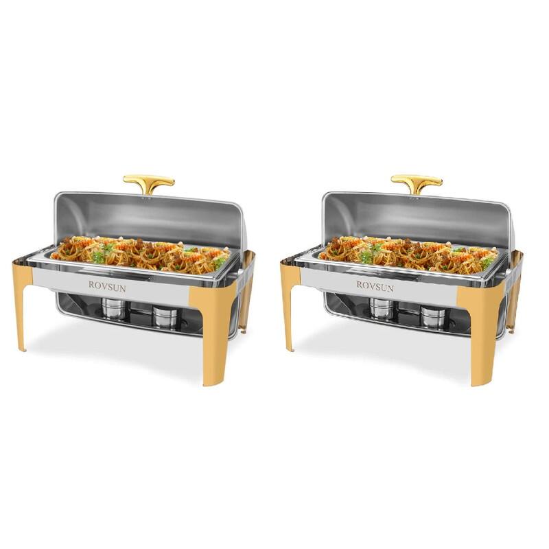 1/2 Set 9 QT Rectangular Roll Top Stainless Steel Chafing Dish - 2-Set