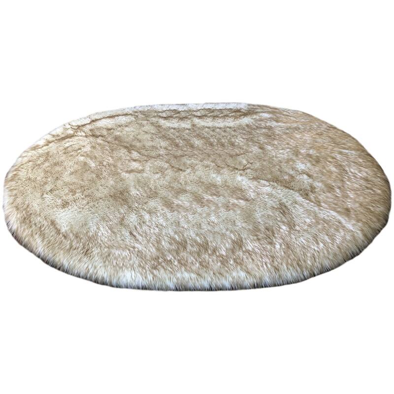 Spectrum Faux Sheepskin Oval Shape Shag Area Rug - 4' x 6' Oval - Chocolate/Ivory