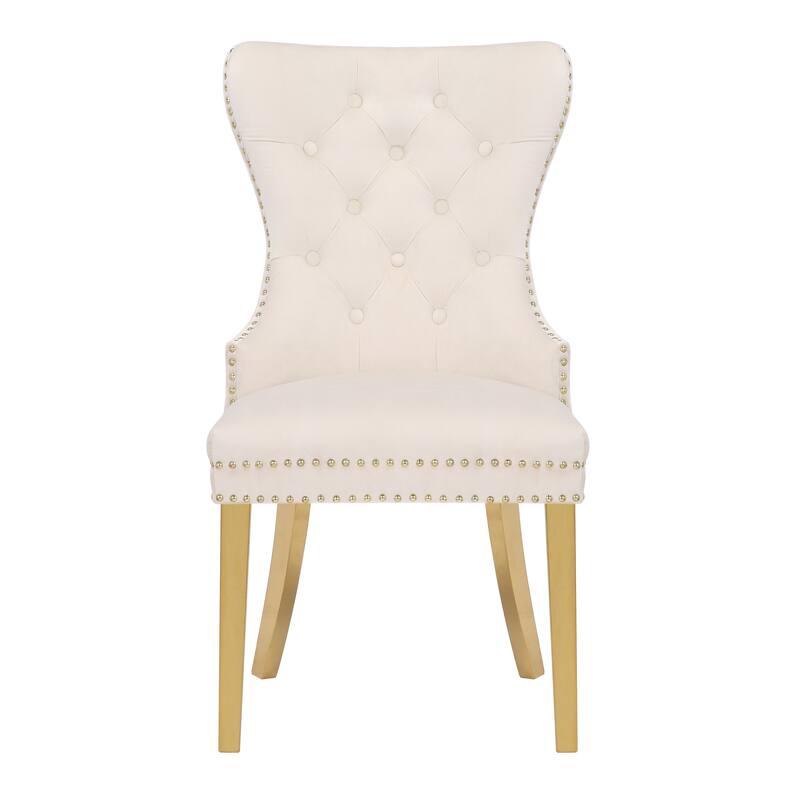 Modern Set of 2 Dining Chairs with Button Tufted Upholstered Back, Nailhead Trim, Stainless Steel Legs for Dining Room