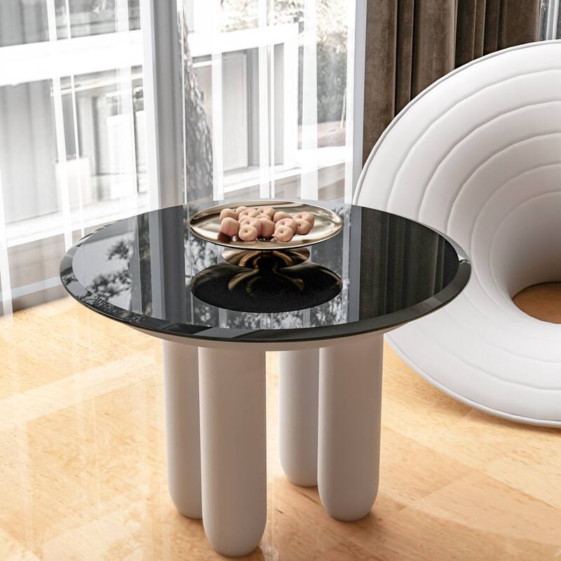 24" Inch Round Tempered Glass Table Top black Glass 1/2" Inch Thick Beveled Polished Edge - Black