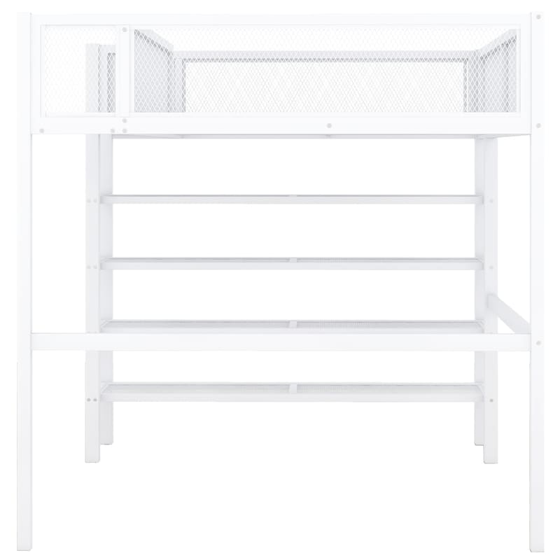Metal Loft Bed with Shelves, Workstation, Guardrail