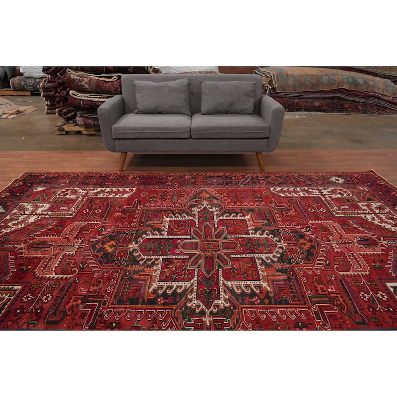 Hand Knotted Oriental 100% Wool Carpet Traditional Medallion Red Heriz Area Rug - 10' 11'' X 8' 2''