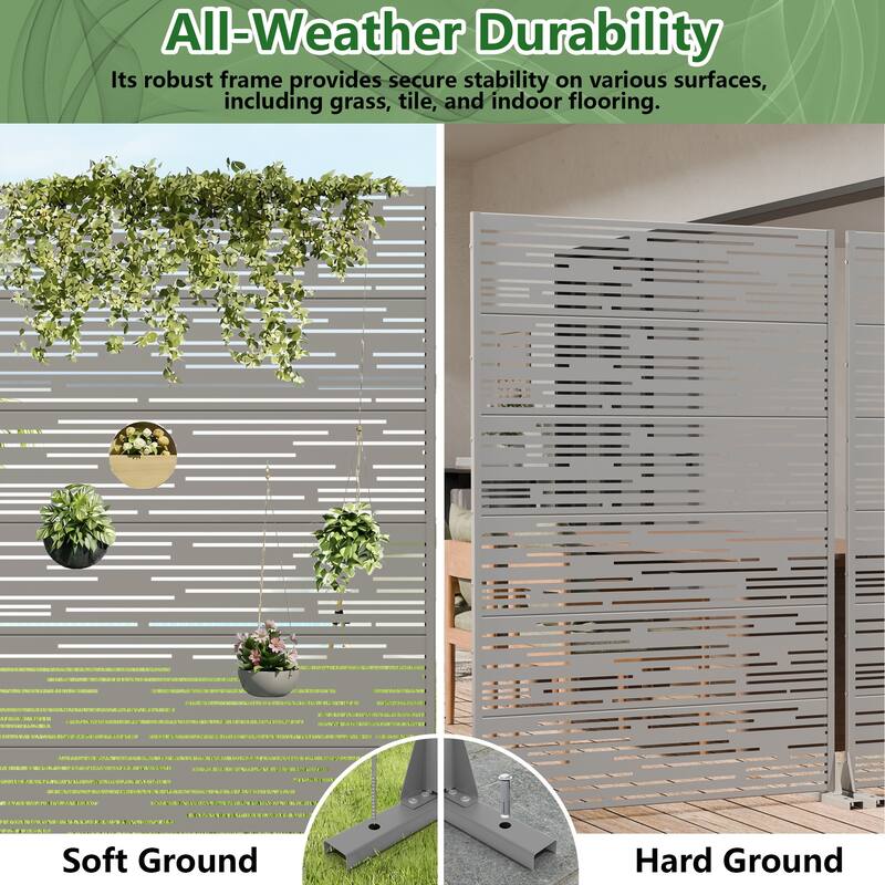 Outdoor Privacy Screen with Stand for Patio Garden Metal Fence Set of 2