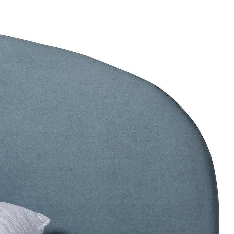 Ekram Velvet Upholstered Platform Bed - Mid-Century Modern Bed Frame with Curved Headboard and Accent Footboard